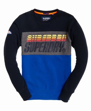 Superdry Triple Drop Pop Panel Férfi Pulóver Sötétkék/Szürke/Kék | TXFVJ2075